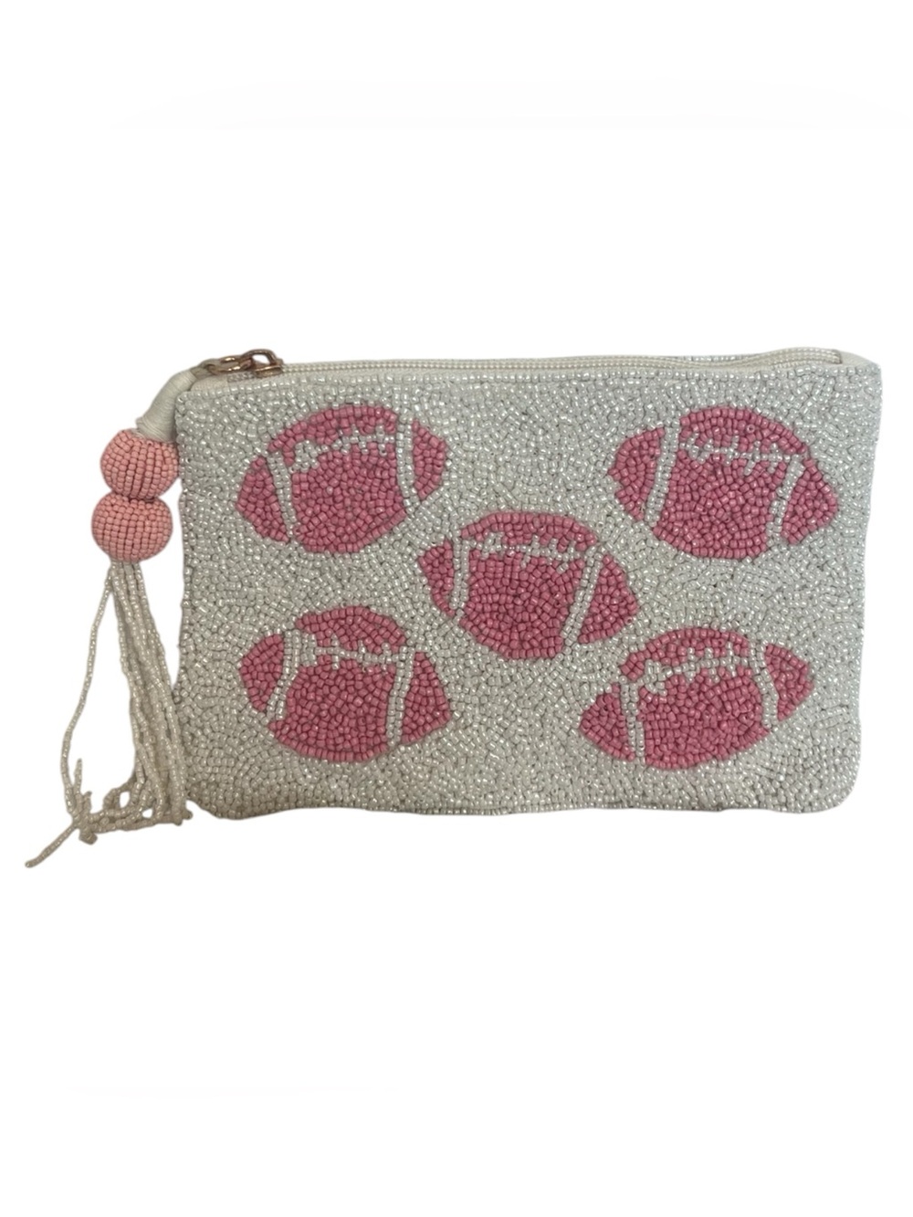 Beaded Pouch with Pink Football Design